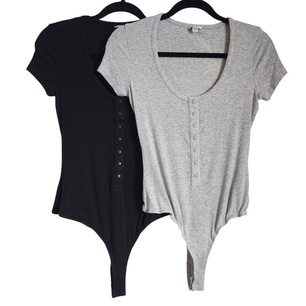 Guess Black and Gray Button-Front Bodysuit Set